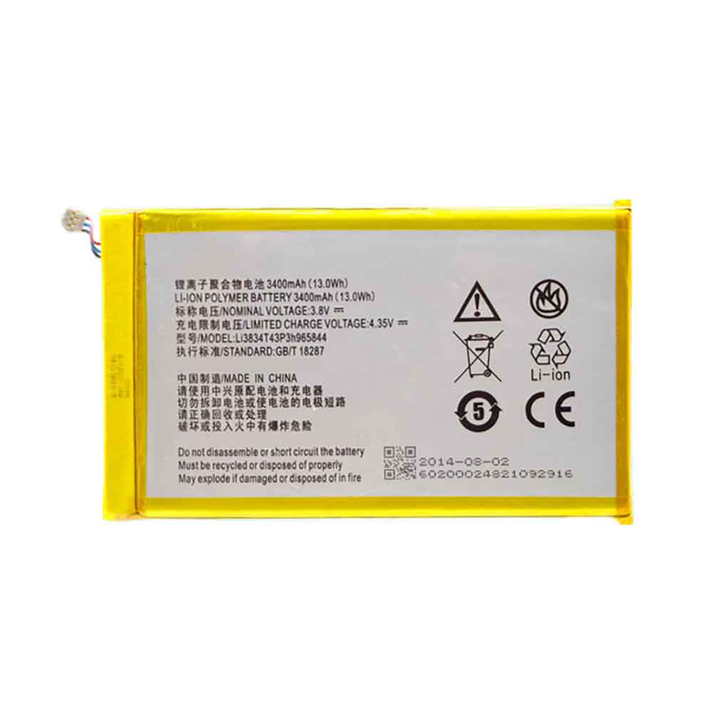 电池 for Li3834T43P3h965844 ZTE N5 U5 U9815 V9815 3400mAh