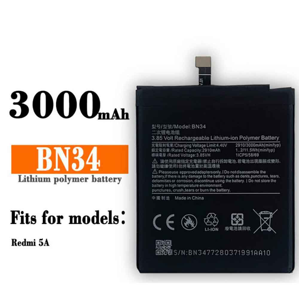 电池 for BN34 Xiaomi Redmi 5A 3000MAH/11.5Wh
